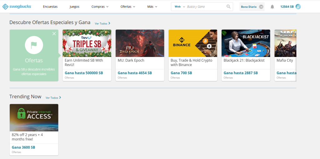 Dashboard de Swagbucks